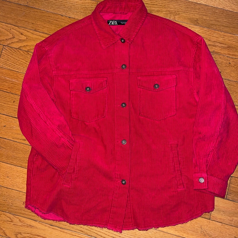 Zara Men's Vibrant Red Corduroy Shirt Jacket